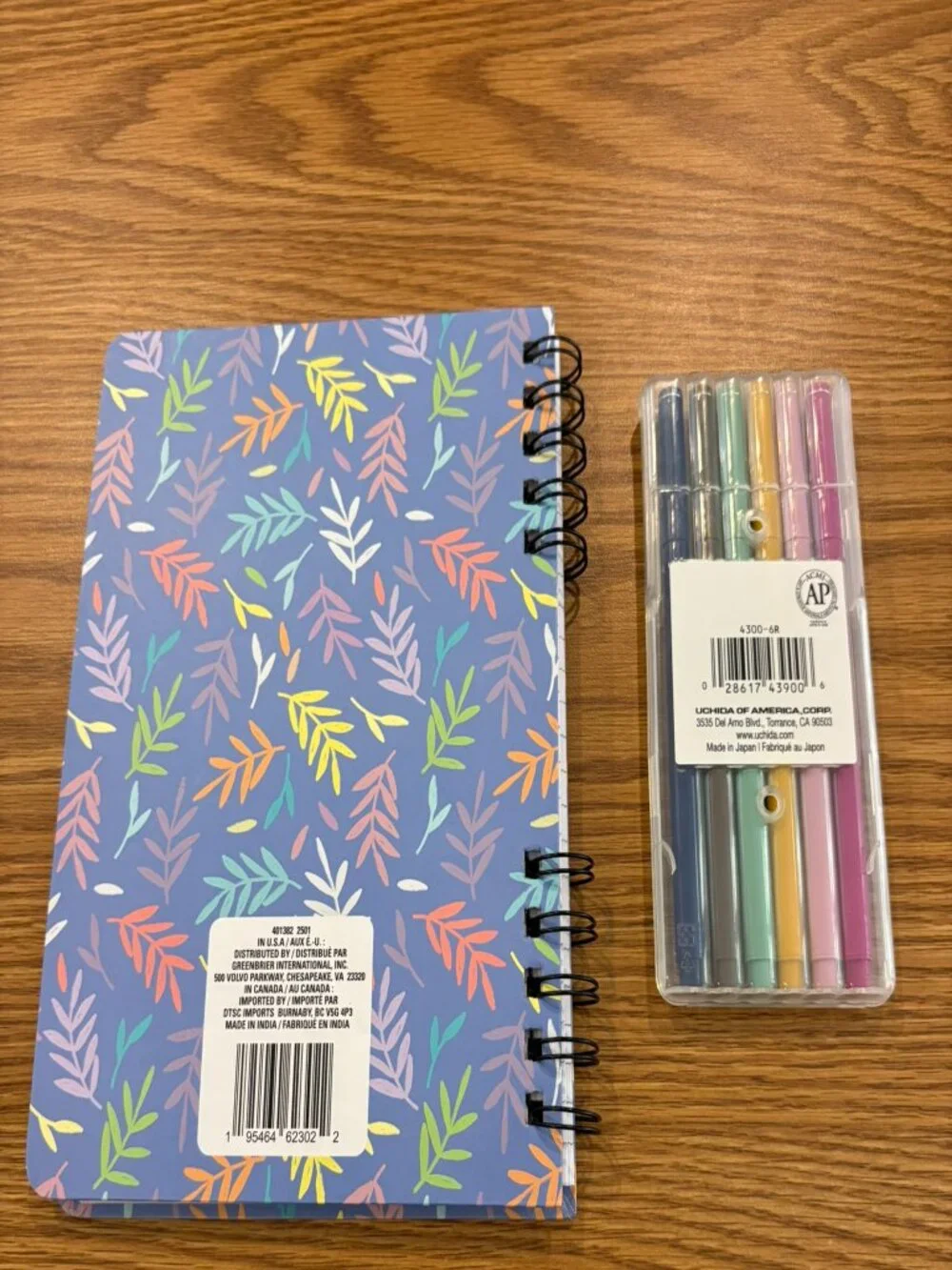 Wirebound lined journal with botanical cover, LePen 6 color set